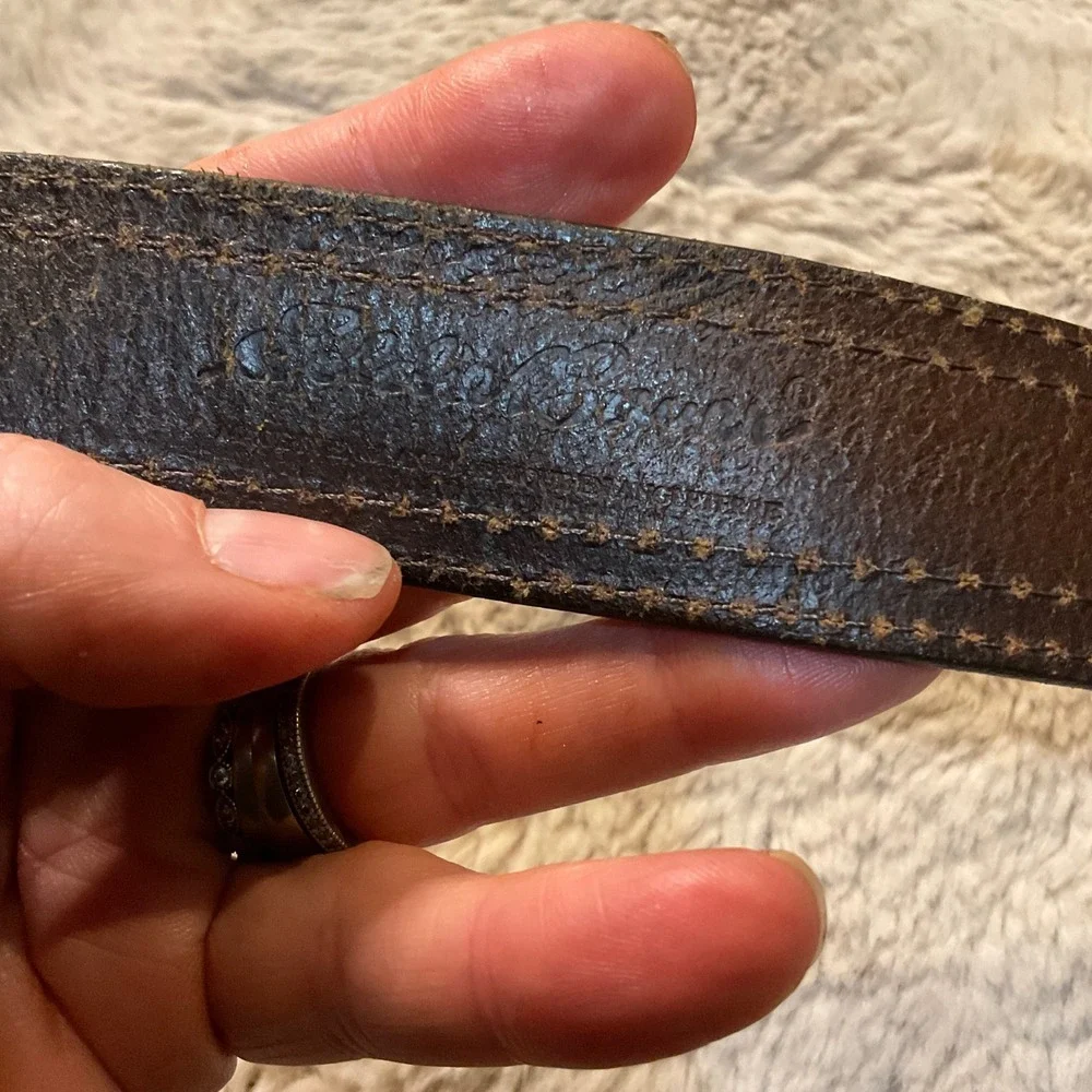 Eddie Bauer Belt Leather Brown Men Size‎ 38 Silver Buckle